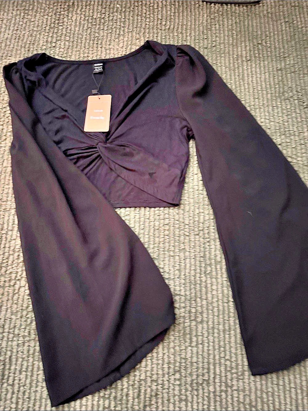 SHEIN Frenchy Surplice Neck Trumpet Sleeve Crop Top Black Small NWT
